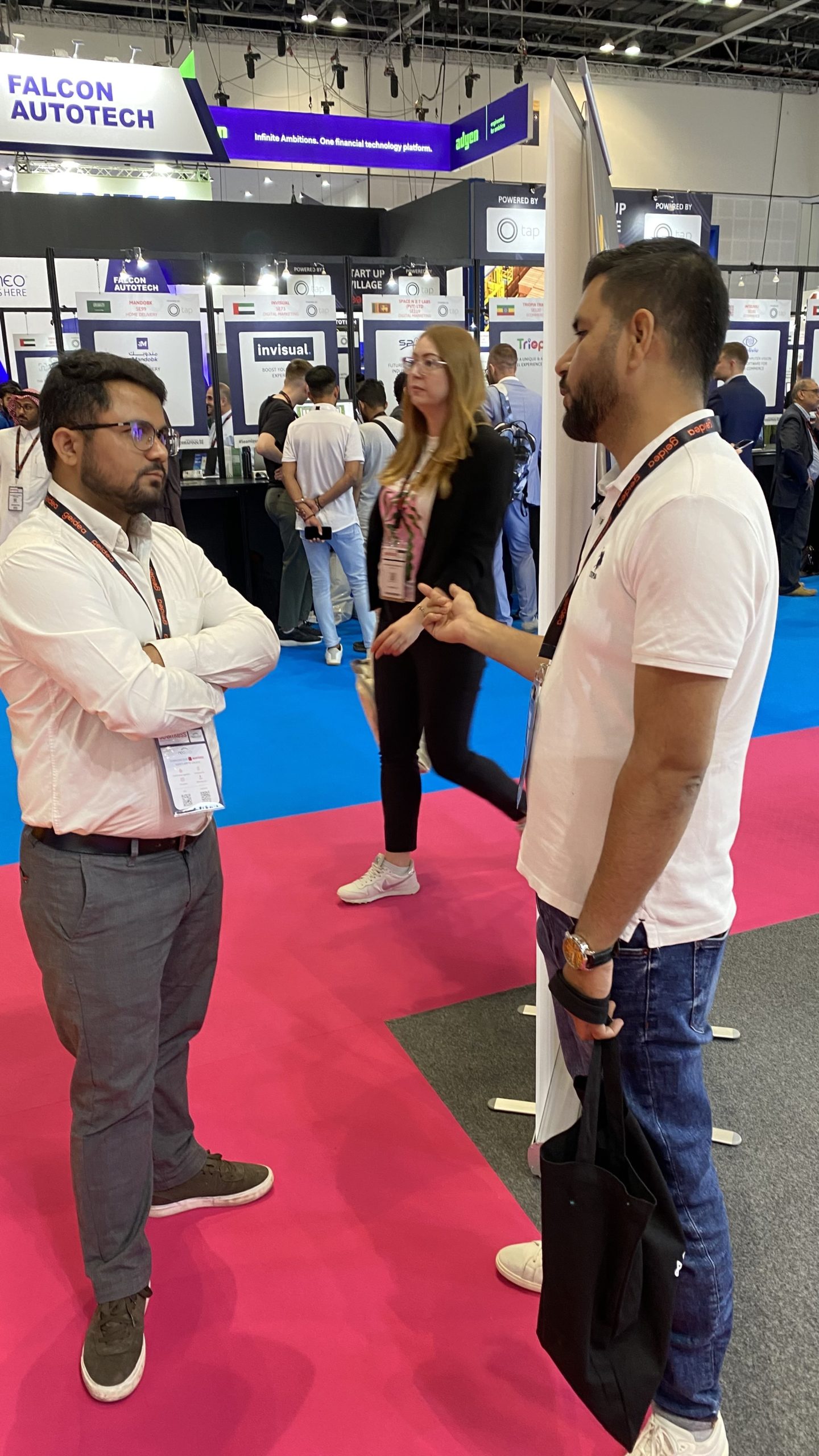 Rahul Pant, regional sales manager at Trackier interacting with a client at Seamless Middle East Dubai 2023