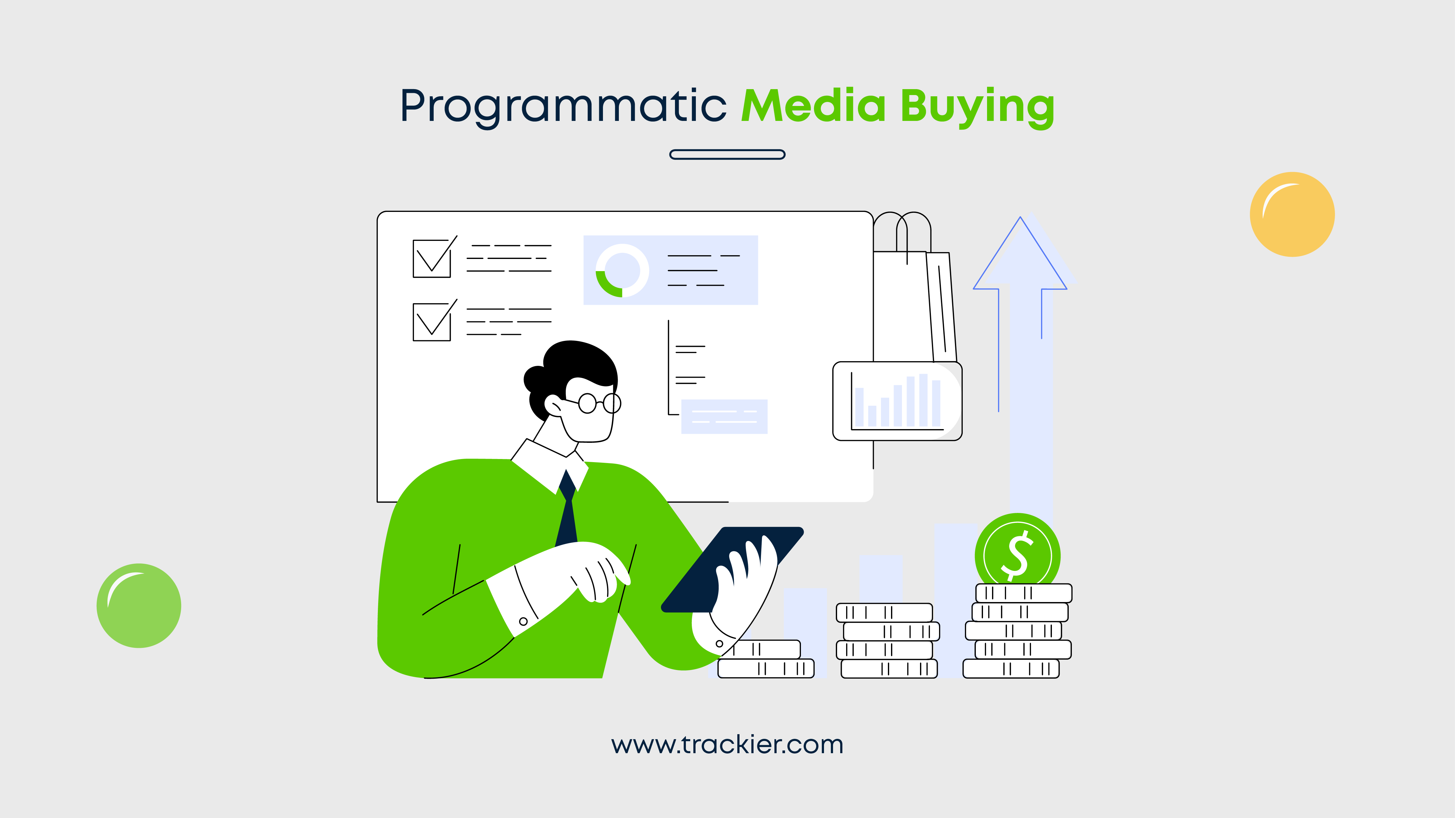 A banner showing a programmatic media buying illustration with a text what is programmatic media buying