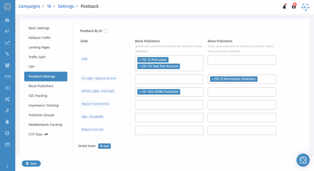 Postback Settings