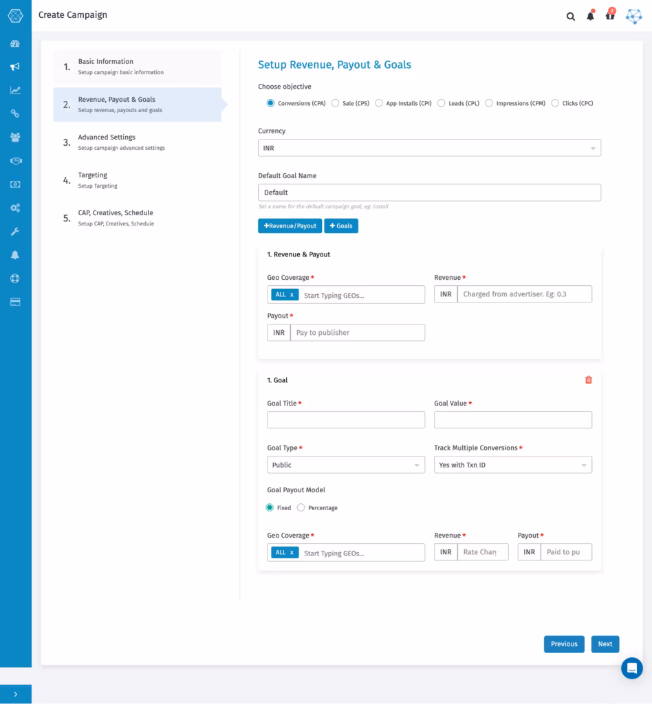 Define Payouts & Revenue - Campaign Wizard