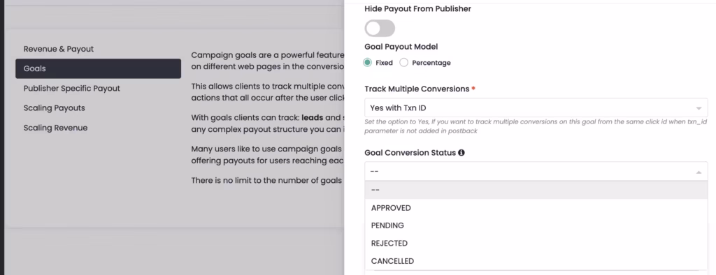 Steps to configure Goal Level Conversion Status Control