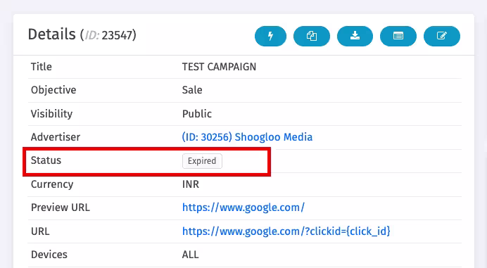 The Campaign Status Types - Expired